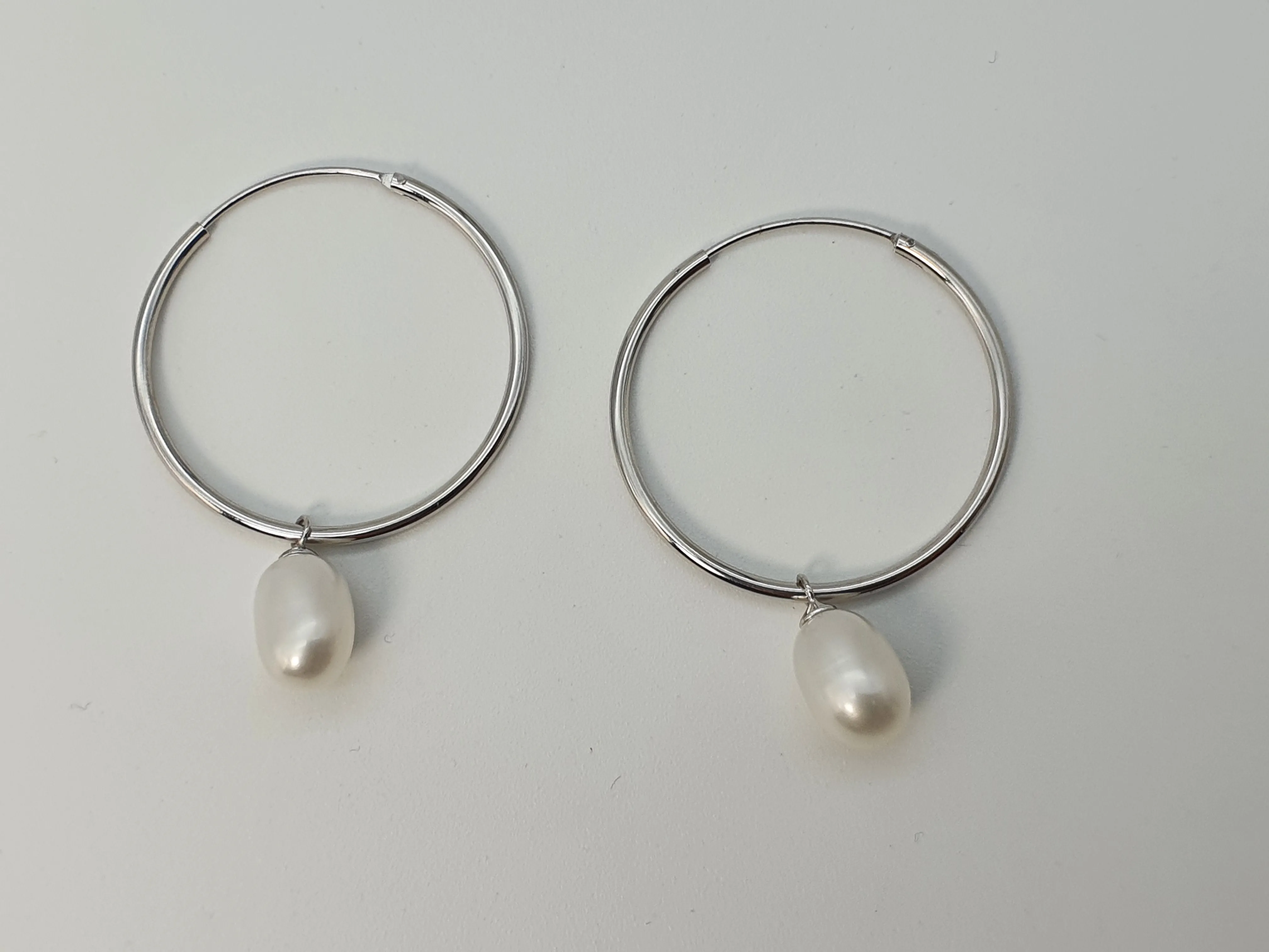 Freshwater Pearl Charm With Hoop Earring, Sterling Silver