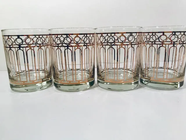 Georges Briard Signed Art Deco Double Old Fashion Glasses (Set of 4)