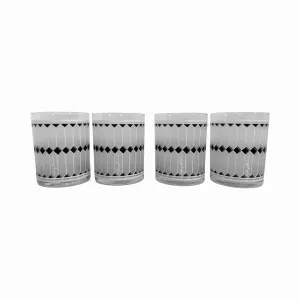 Georges Briard Signed Mid-Century Black and White Geometric Double Old Fashion Glasses (Set of 4)