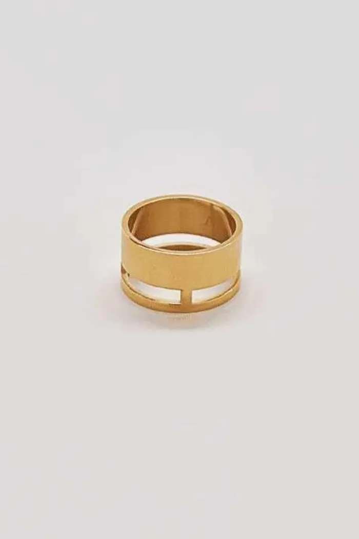 Gold Geo Wide Bar Ring