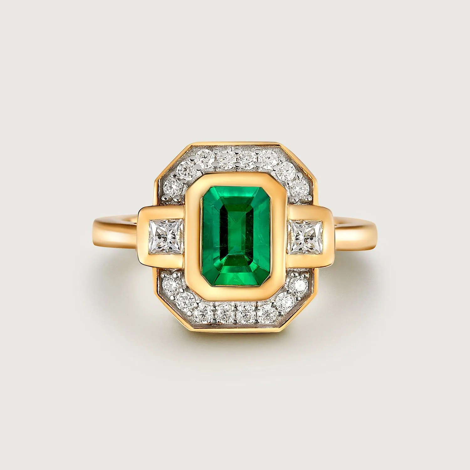 Grecian Octagon Emerald Halo Ring