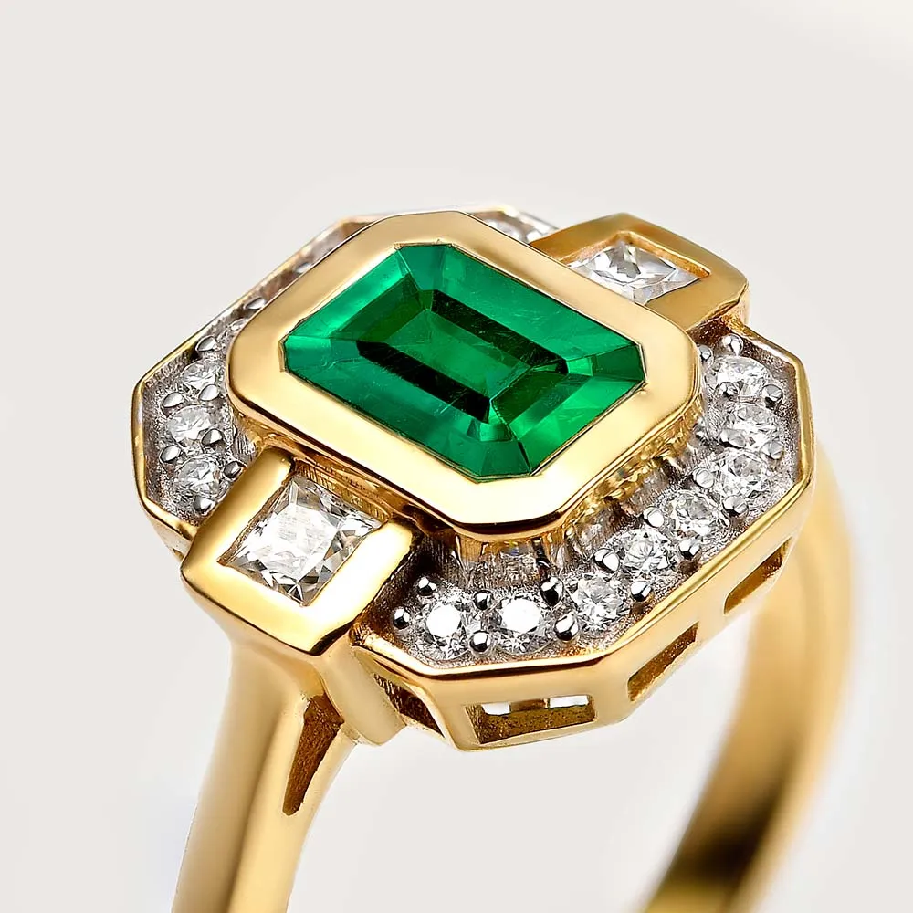 Grecian Octagon Emerald Halo Ring