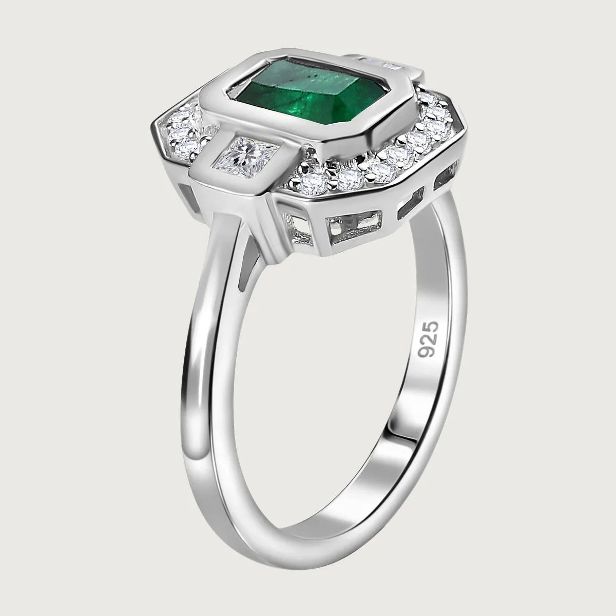 Grecian Octagon Emerald Halo Ring