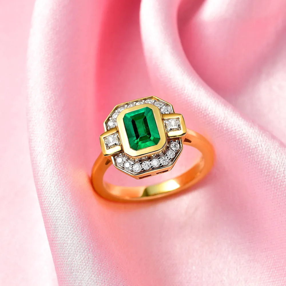 Grecian Octagon Emerald Halo Ring