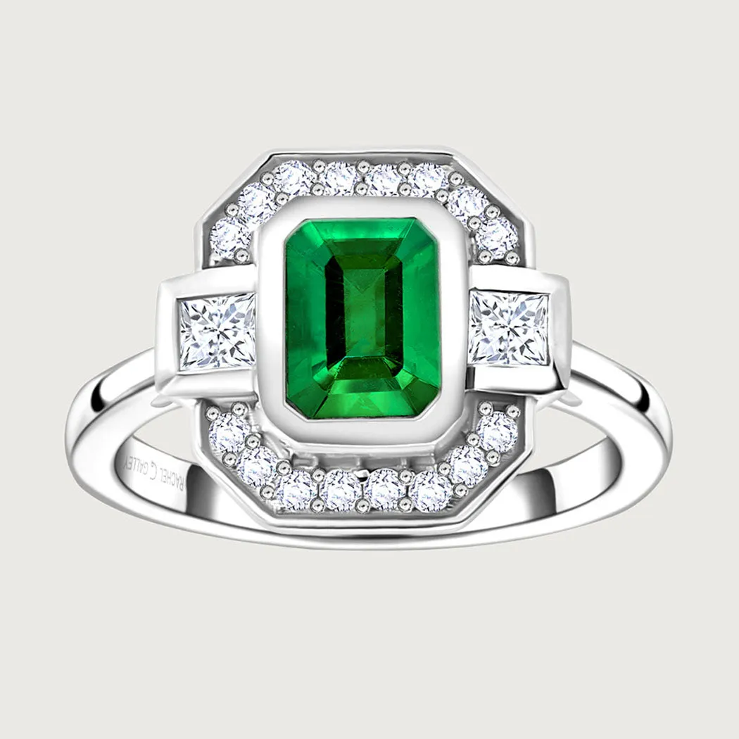 Grecian Octagon Emerald Halo Ring