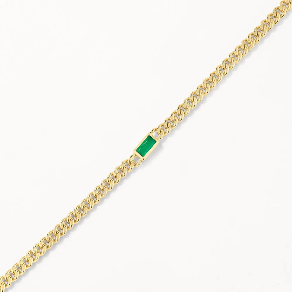 Green Agate Curb Chain Bracelet in Gold