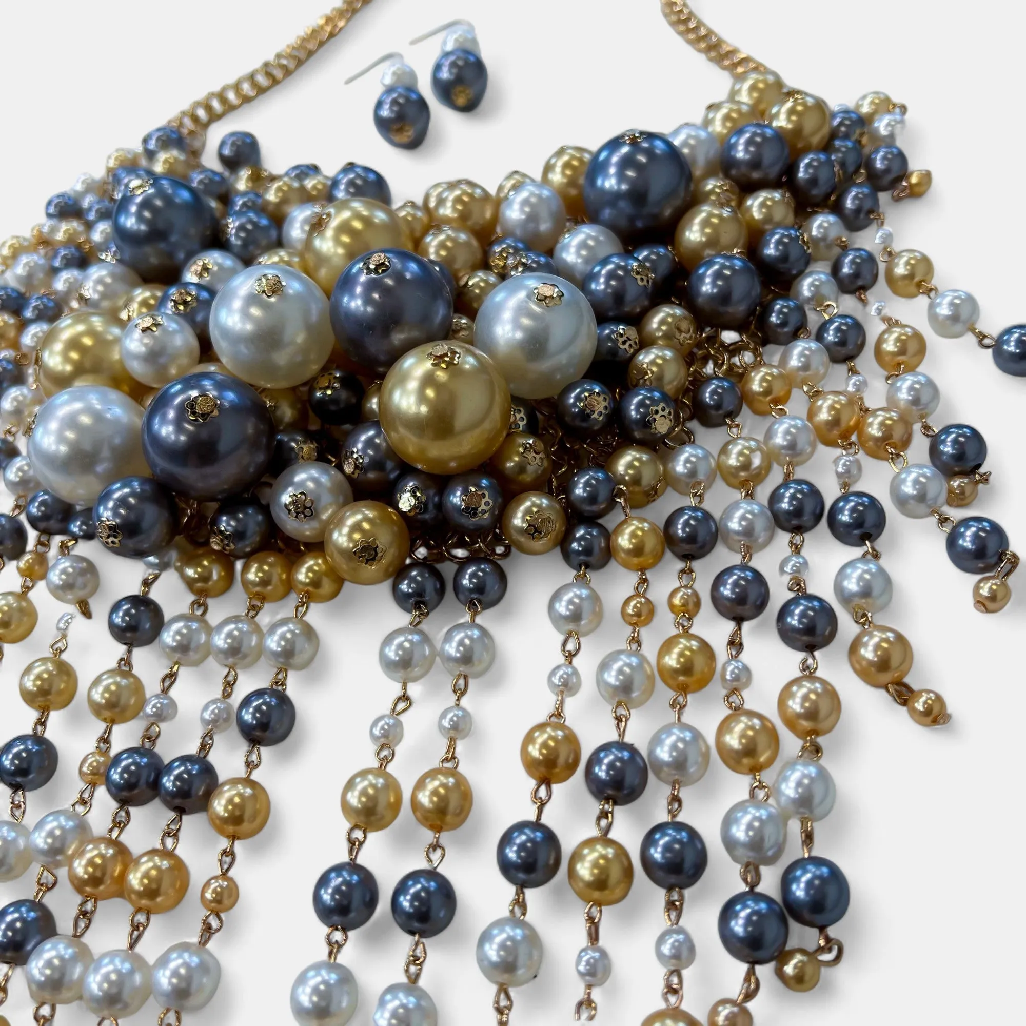 Grey Multi Pearl Head Turner Necklace Set