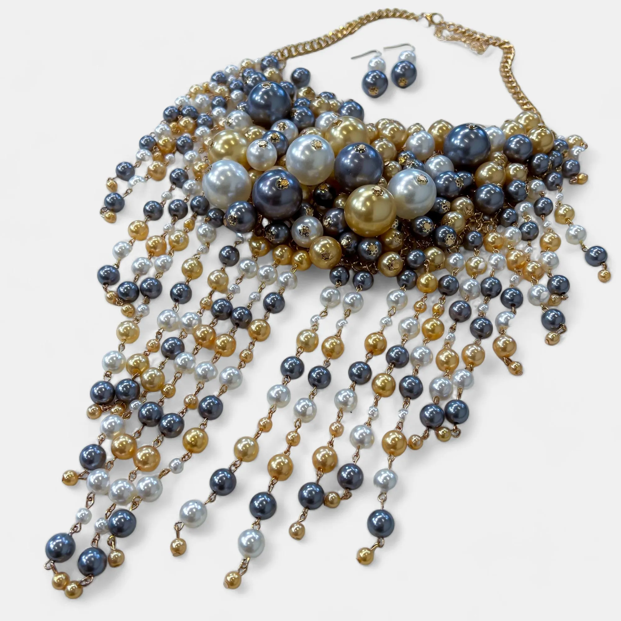 Grey Multi Pearl Head Turner Necklace Set