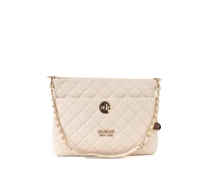 Gunas New York Koi Off White Quilted Vegan Leather Shoulder Bag Purse