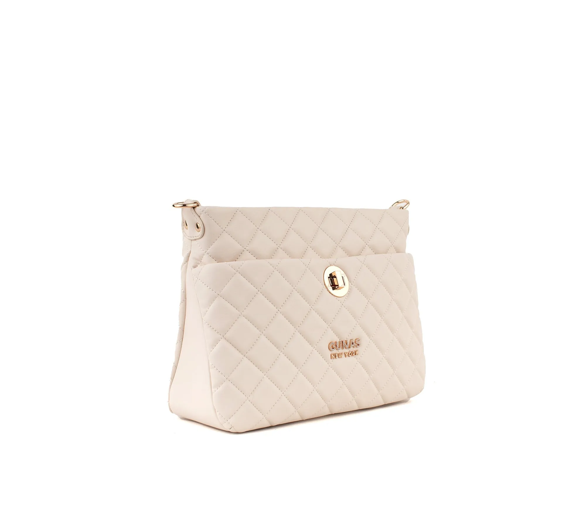 Gunas New York Koi Off White Quilted Vegan Leather Shoulder Bag Purse