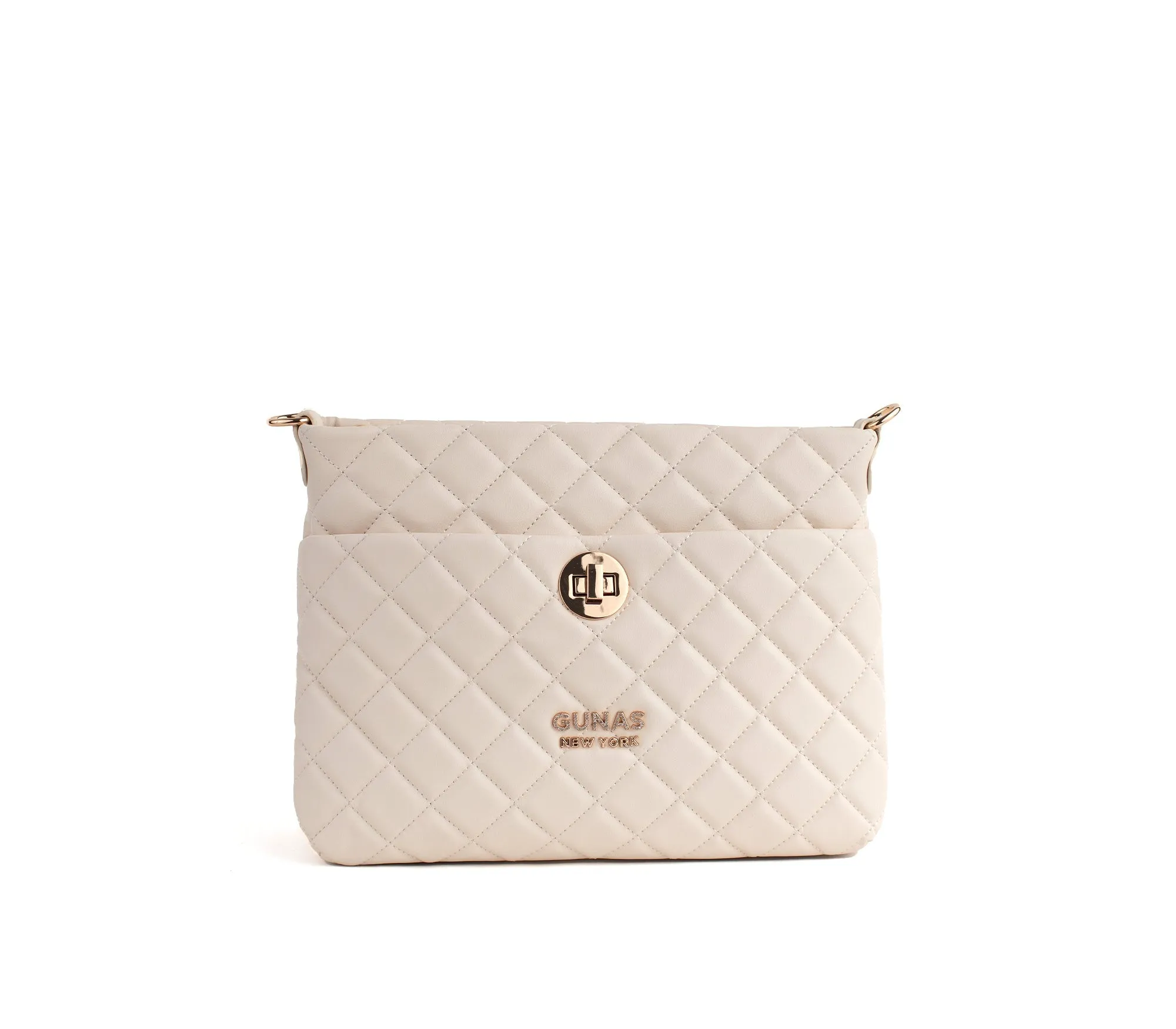 Gunas New York Koi Off White Quilted Vegan Leather Shoulder Bag Purse