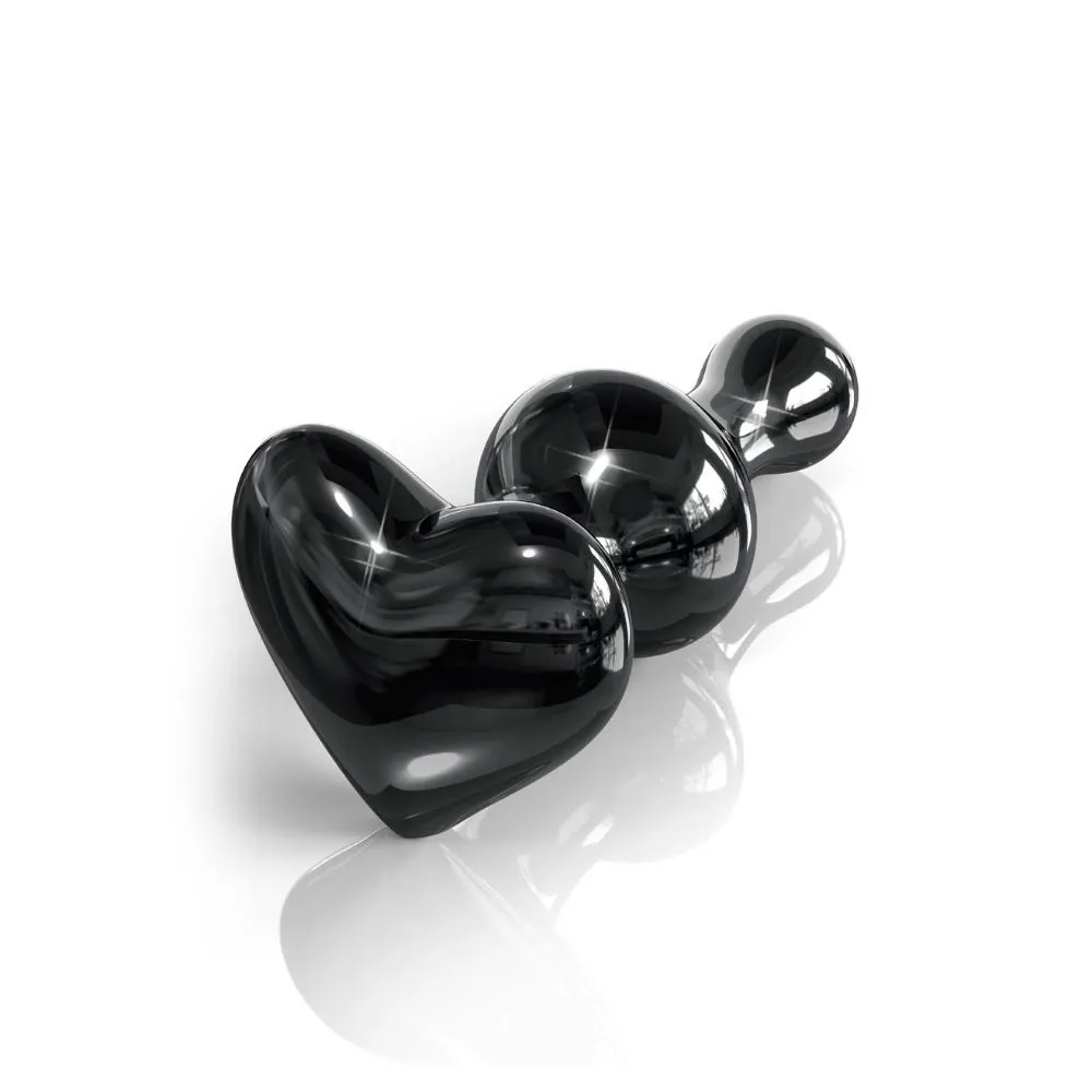 Icicles No. 74 Black Glass Anal Plug With Heart Shaped Base