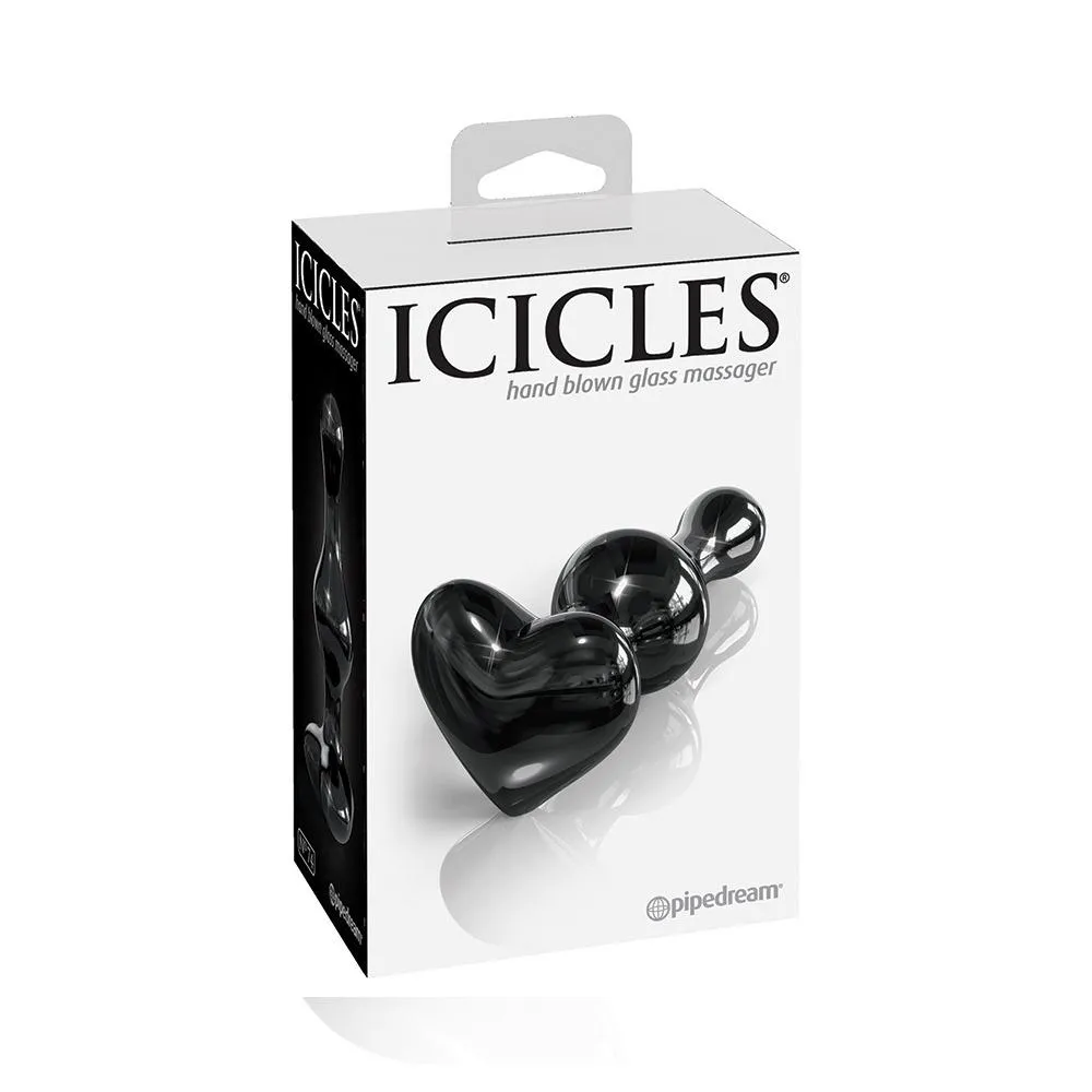 Icicles No. 74 Black Glass Anal Plug With Heart Shaped Base