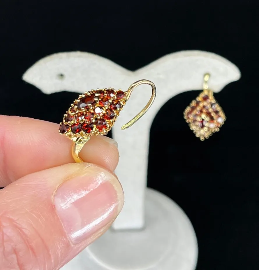 Italian Garnet Diamond Shaped Cluster Earrings