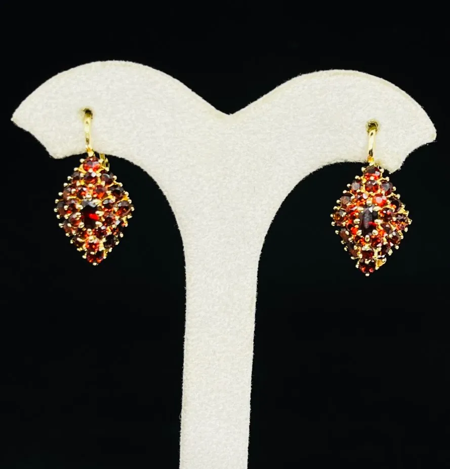 Italian Garnet Diamond Shaped Cluster Earrings