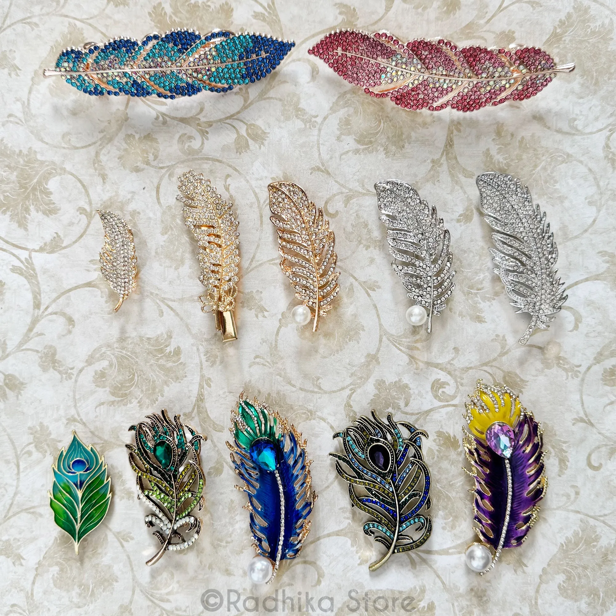 Jeweled Feathers - Pendants - ( Pins )