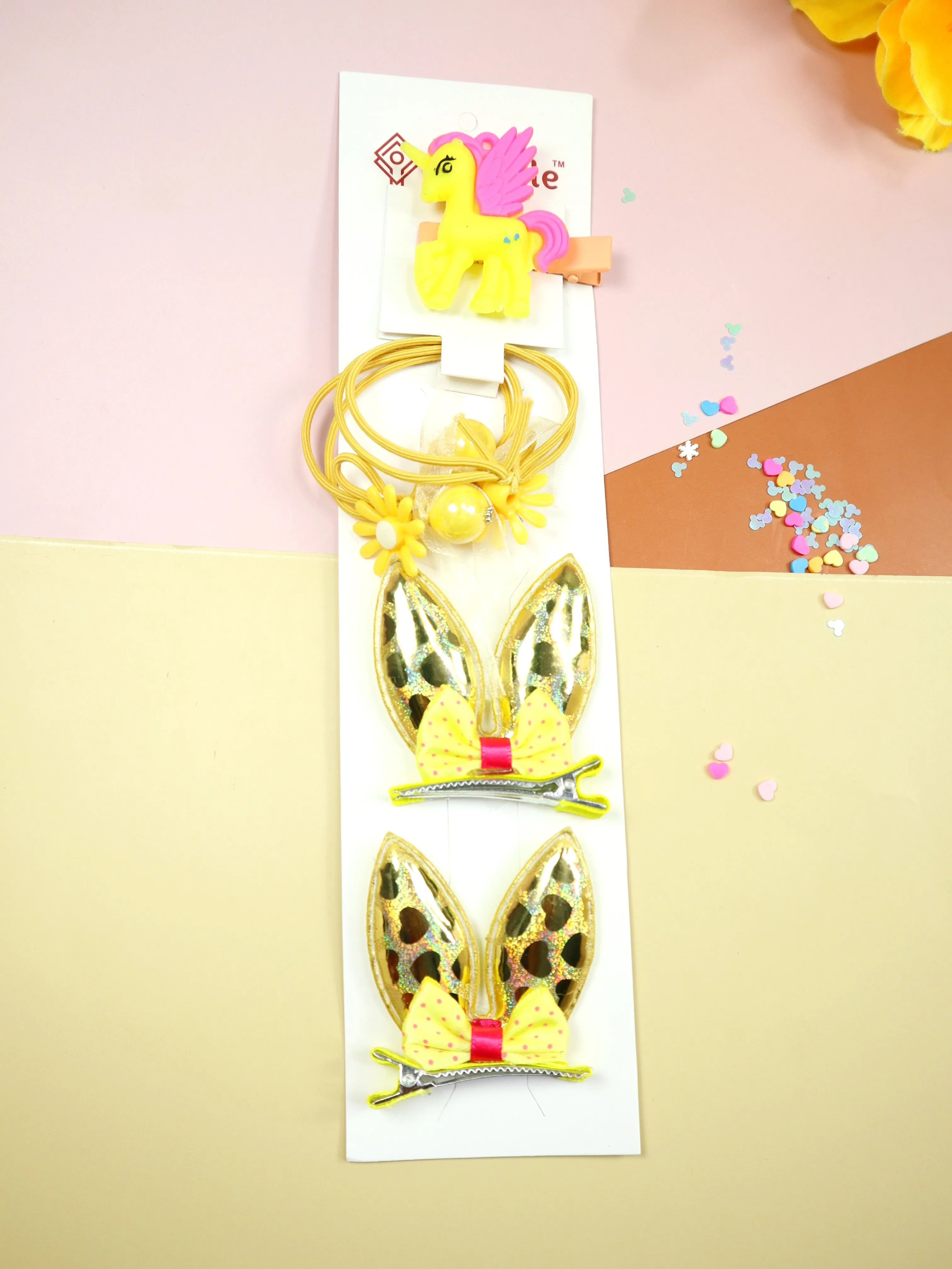 Kamule bunny clip and flora set of-5  -yellow