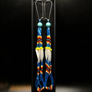 Kylie Kookesh - Blue Beaded Dentalium Dangle Earrings