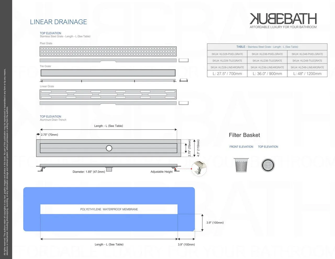 LINEAR GRATE- 48″ Stainless Steel Linear Shower Drain