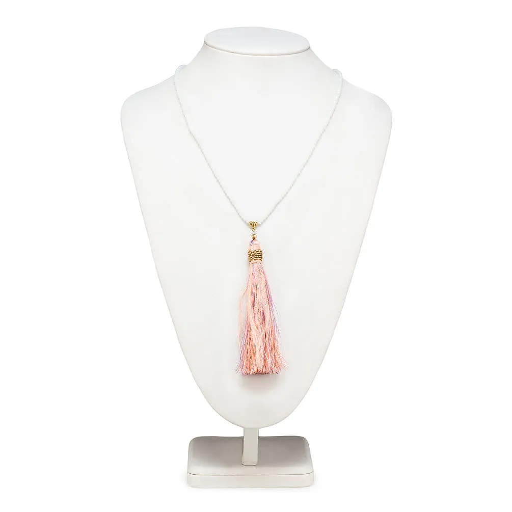 Long Necklace with Tassel - Pink