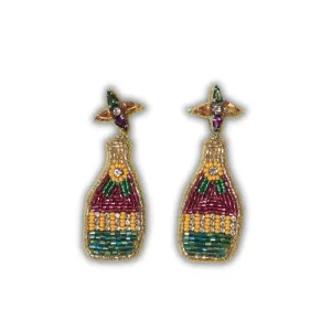 Mardi Gras Champagne Bottle Beaded Earrings with Rhinestones Top