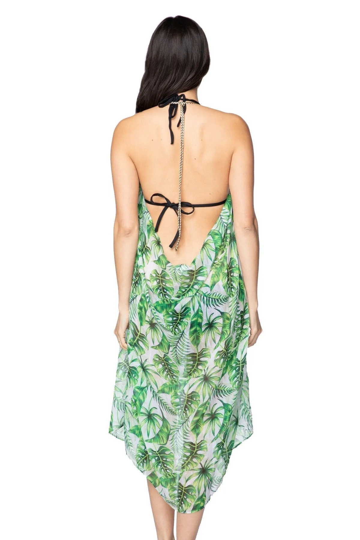 Maxi Tassel Sundress Coverup in Leafy Delight Print