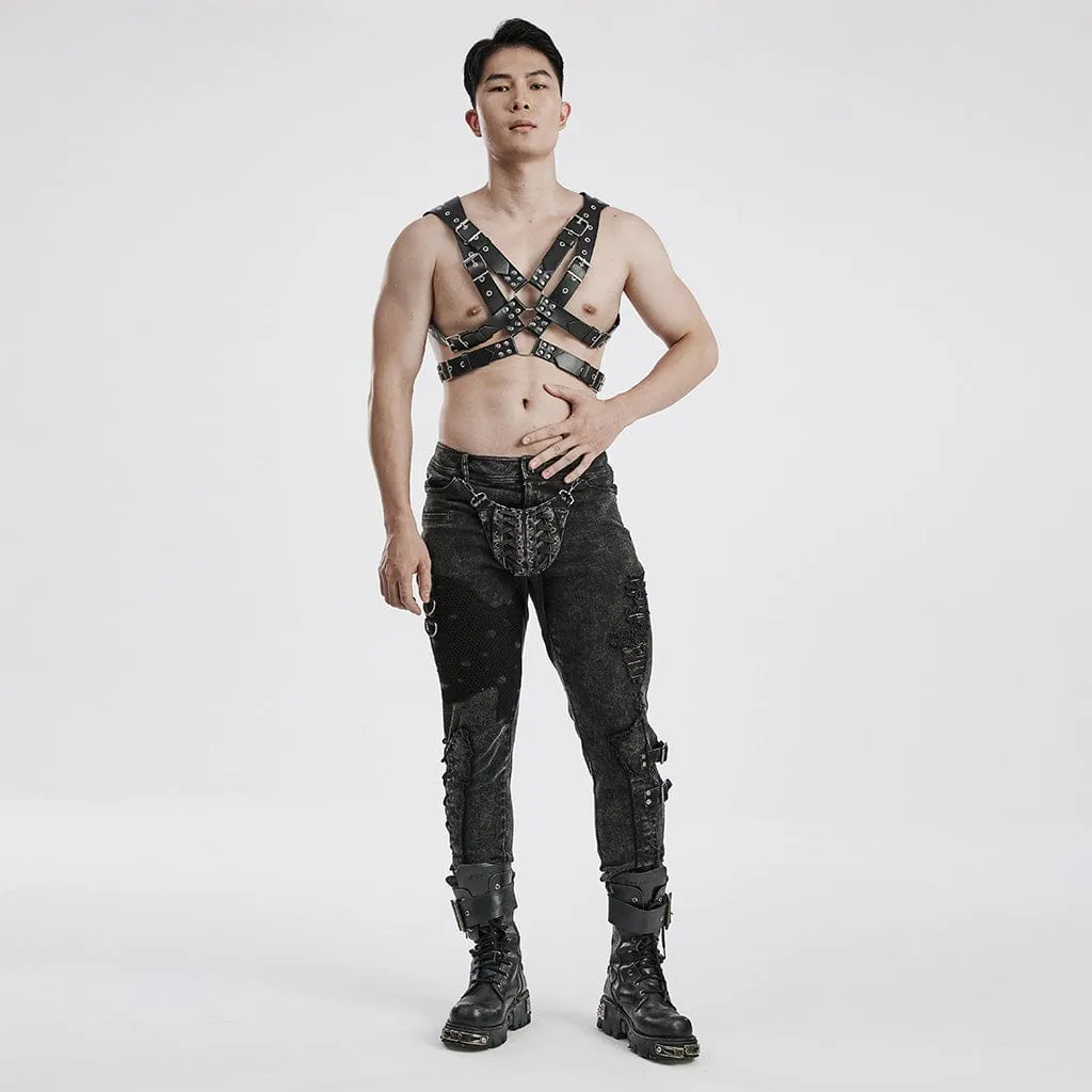 Men's Punk Crossed Faux Leather Harness