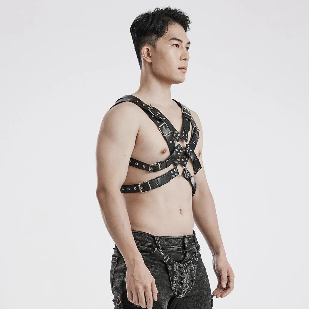 Men's Punk Crossed Faux Leather Harness