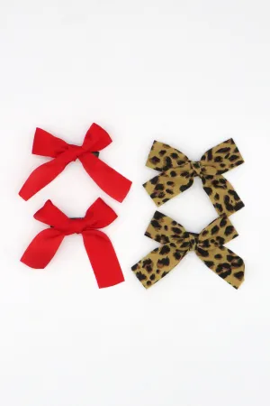 Mini Bow Hair Clips in Red and Leopard Print