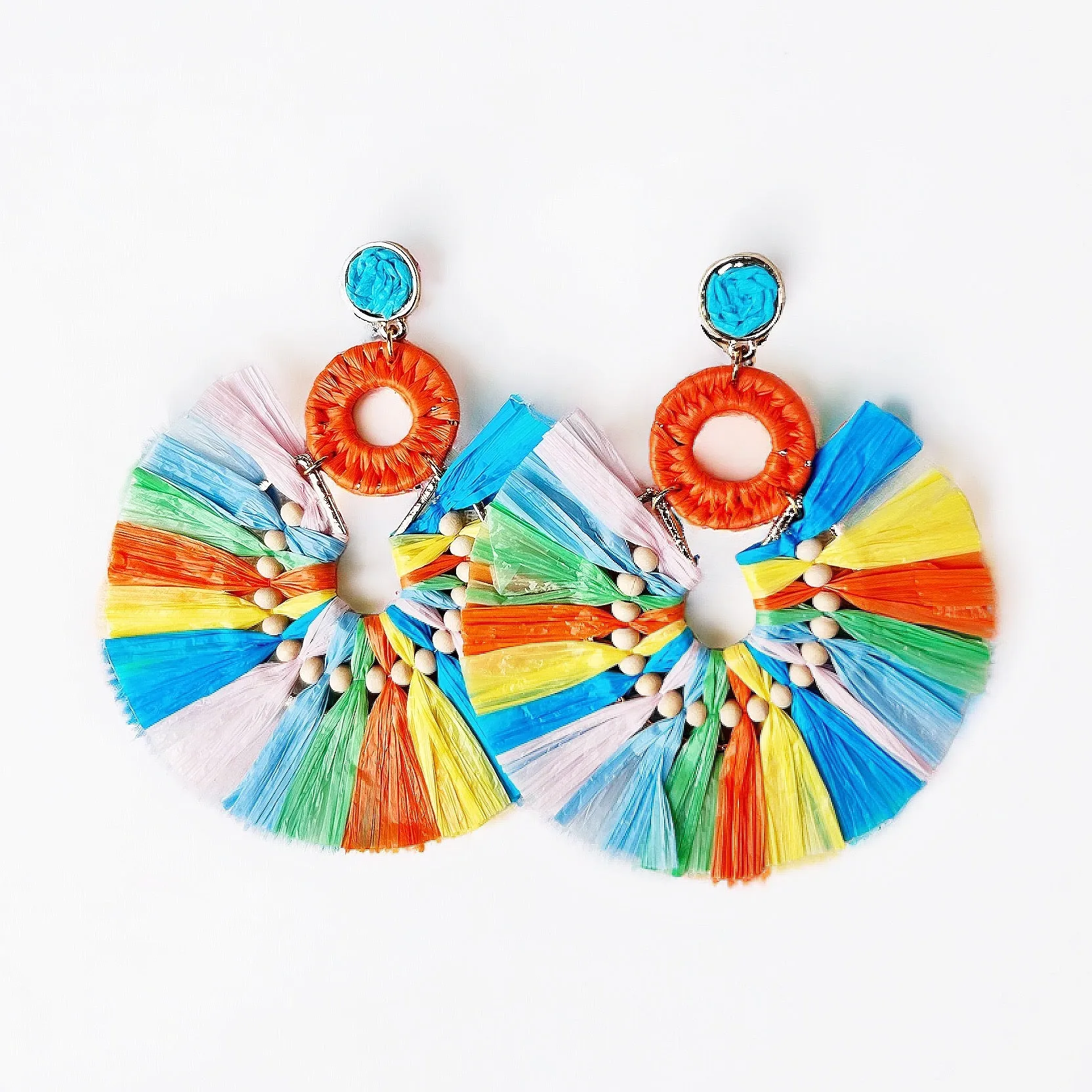 Multi Colored Rattan Earrings- SALE