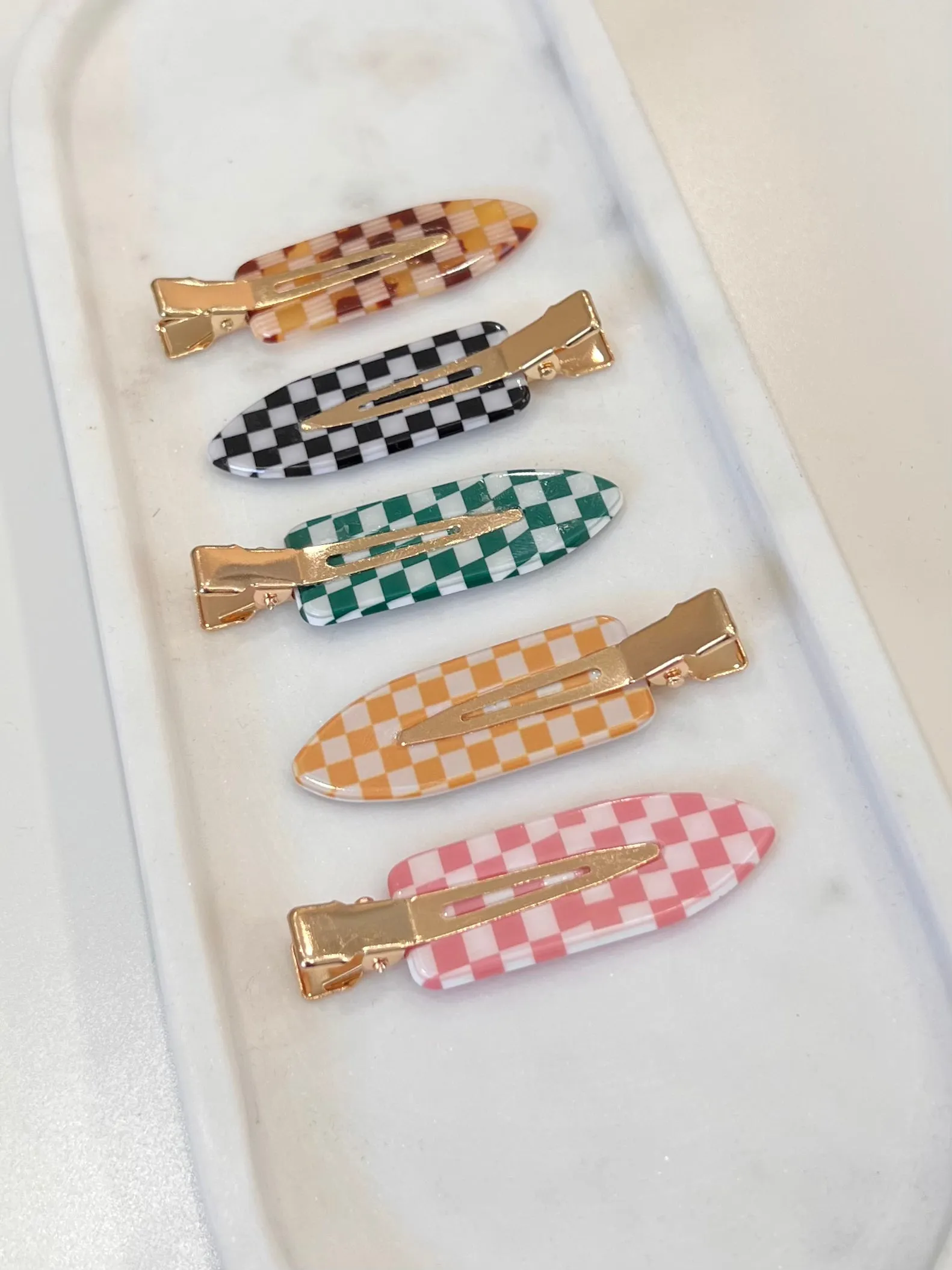 NALA CHECKERED PRINT HAIR PINS (SET OF 5)