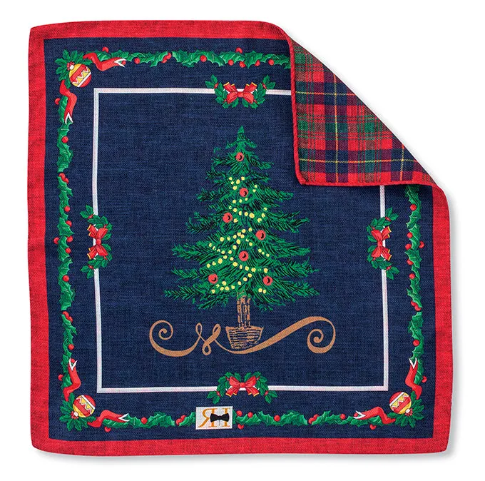 Navy Christmas Tree Pocket Square - 5652