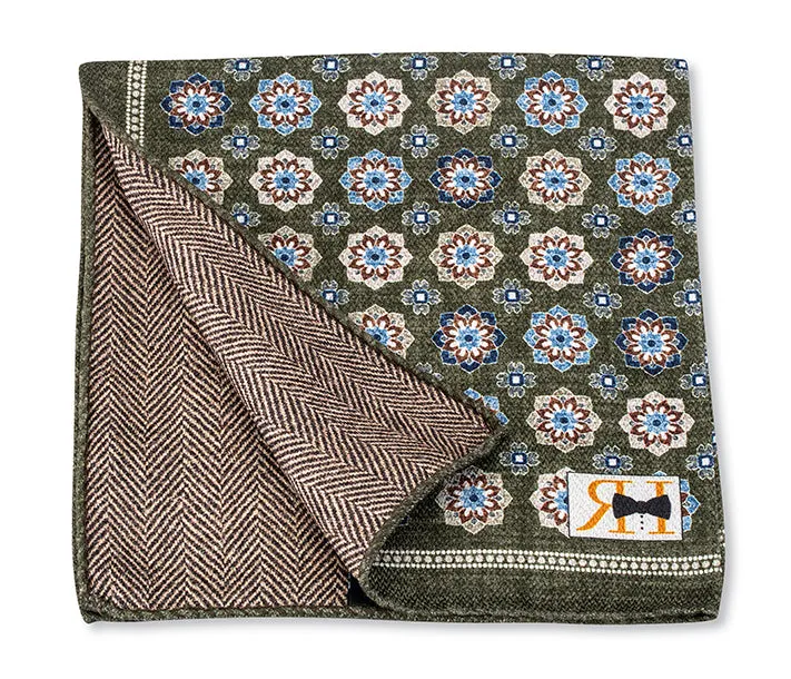 Olive Medallions/Herringbone Pocket Square - 5638