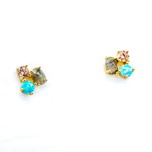 Opal & Labradorite Cluster Stud