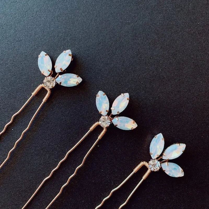 P152.  Crystal / Opal Crystal hair pins, set of 3, available in gold & silver