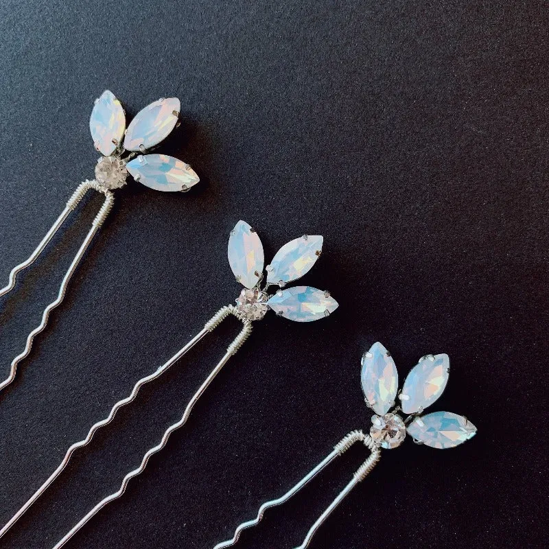 P152.  Crystal / Opal Crystal hair pins, set of 3, available in gold & silver