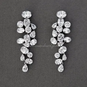 Pear and Oval Cluster Dangle CZ Earrings