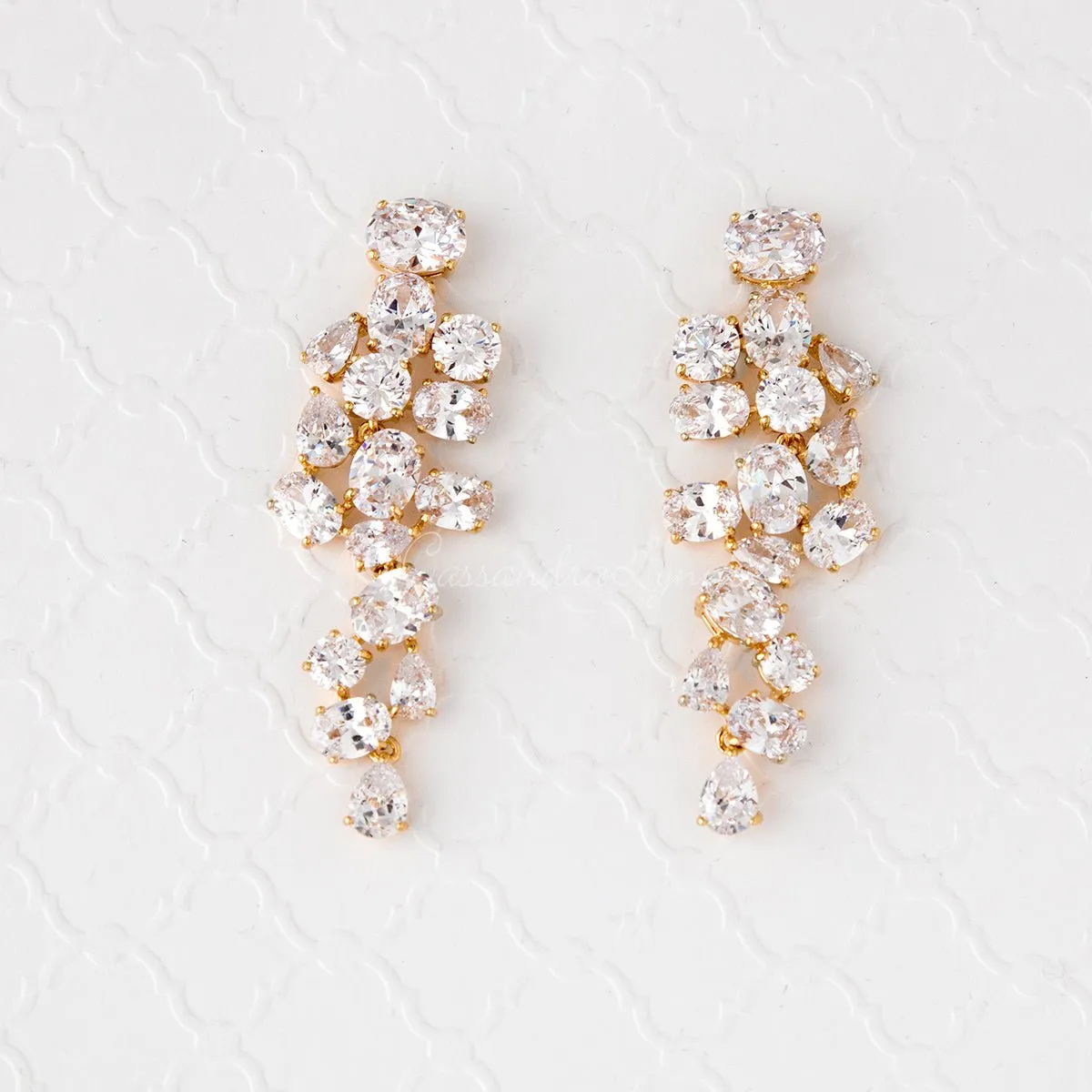 Pear and Oval Cluster Dangle CZ Earrings