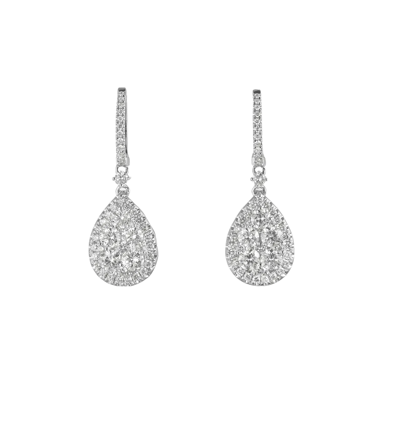 Pear Shape Cluster Diamond Drop Earrings, 1.65 CT