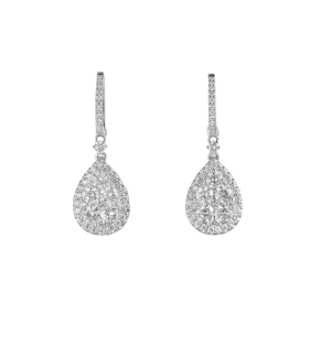 Pear Shape Cluster Diamond Drop Earrings, 1.65 CT