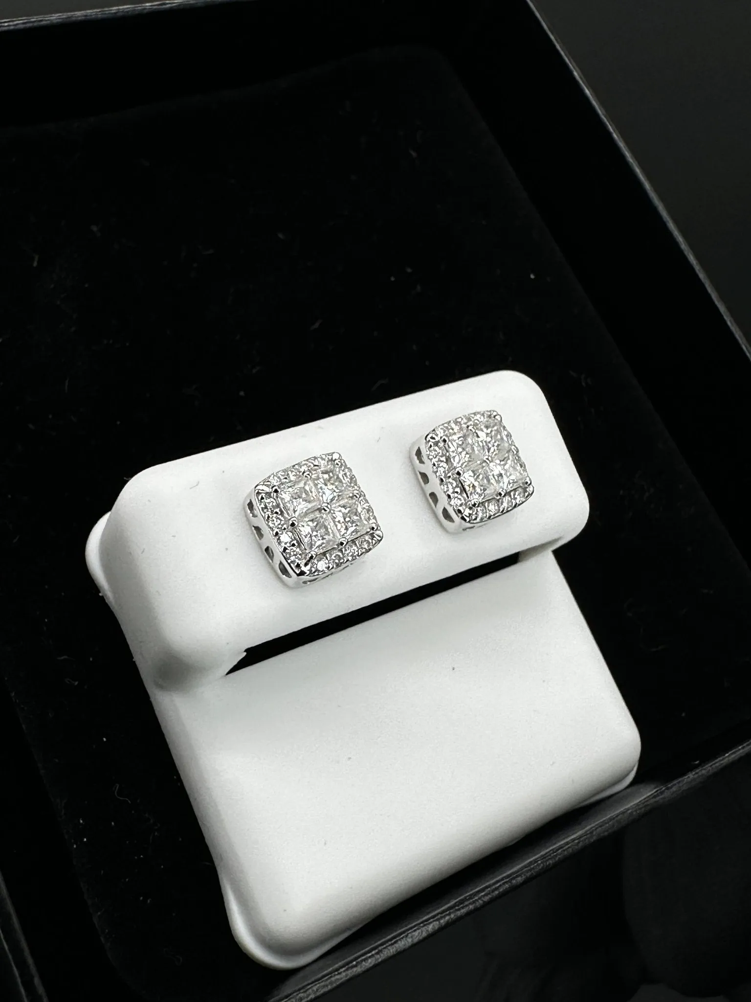 Princess Cut Moissanite Cluster Earrings