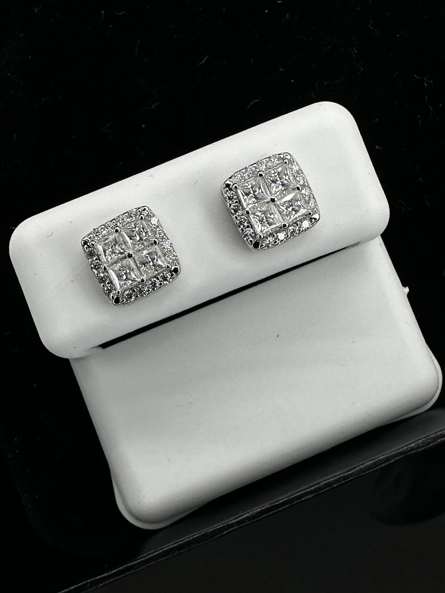 Princess Cut Moissanite Cluster Earrings