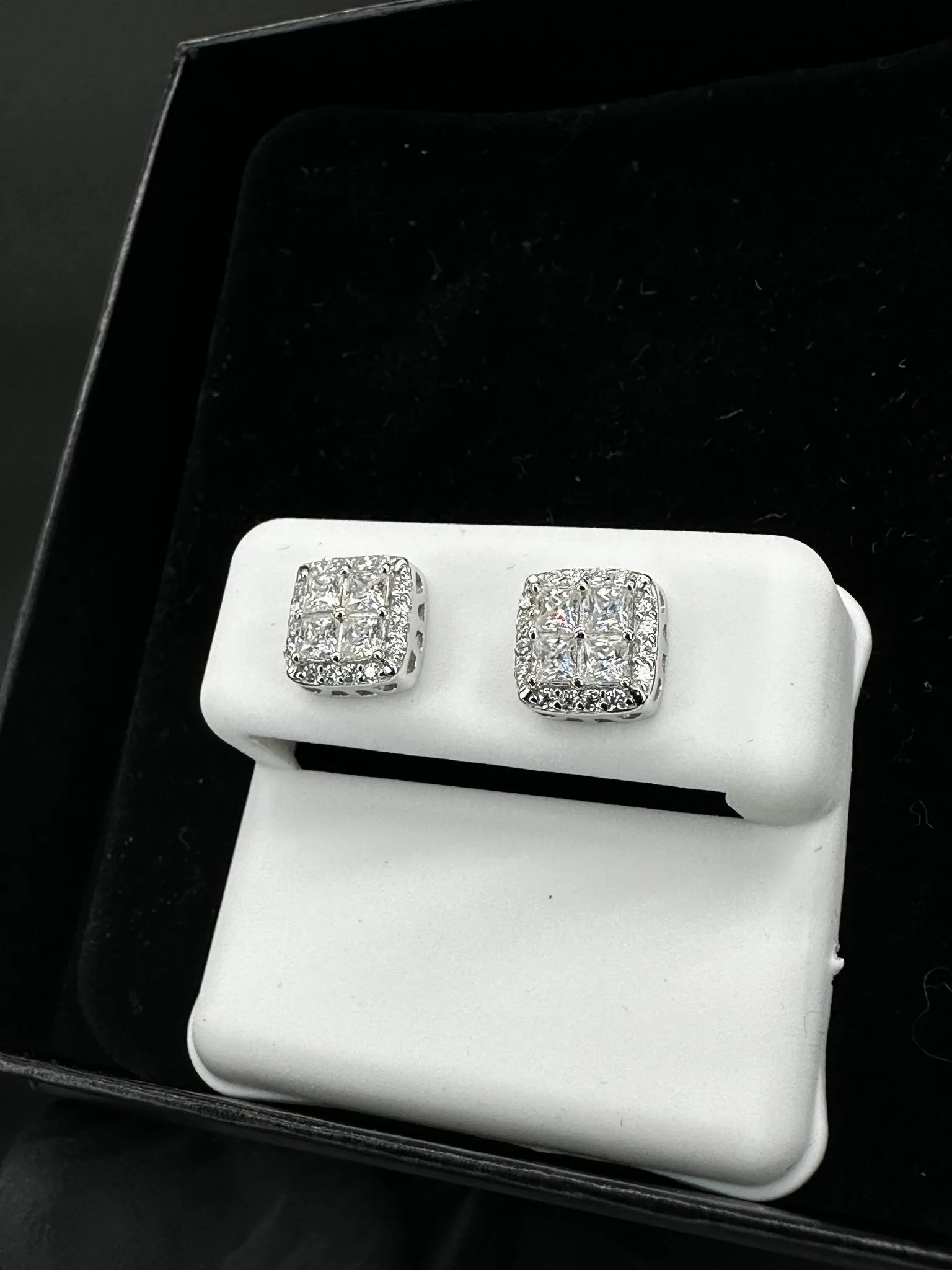 Princess Cut Moissanite Cluster Earrings