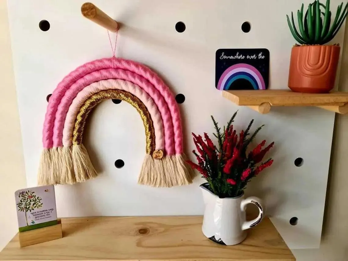 Rainbow Macrame Wall Hanging Sugar Candy Pink - Large