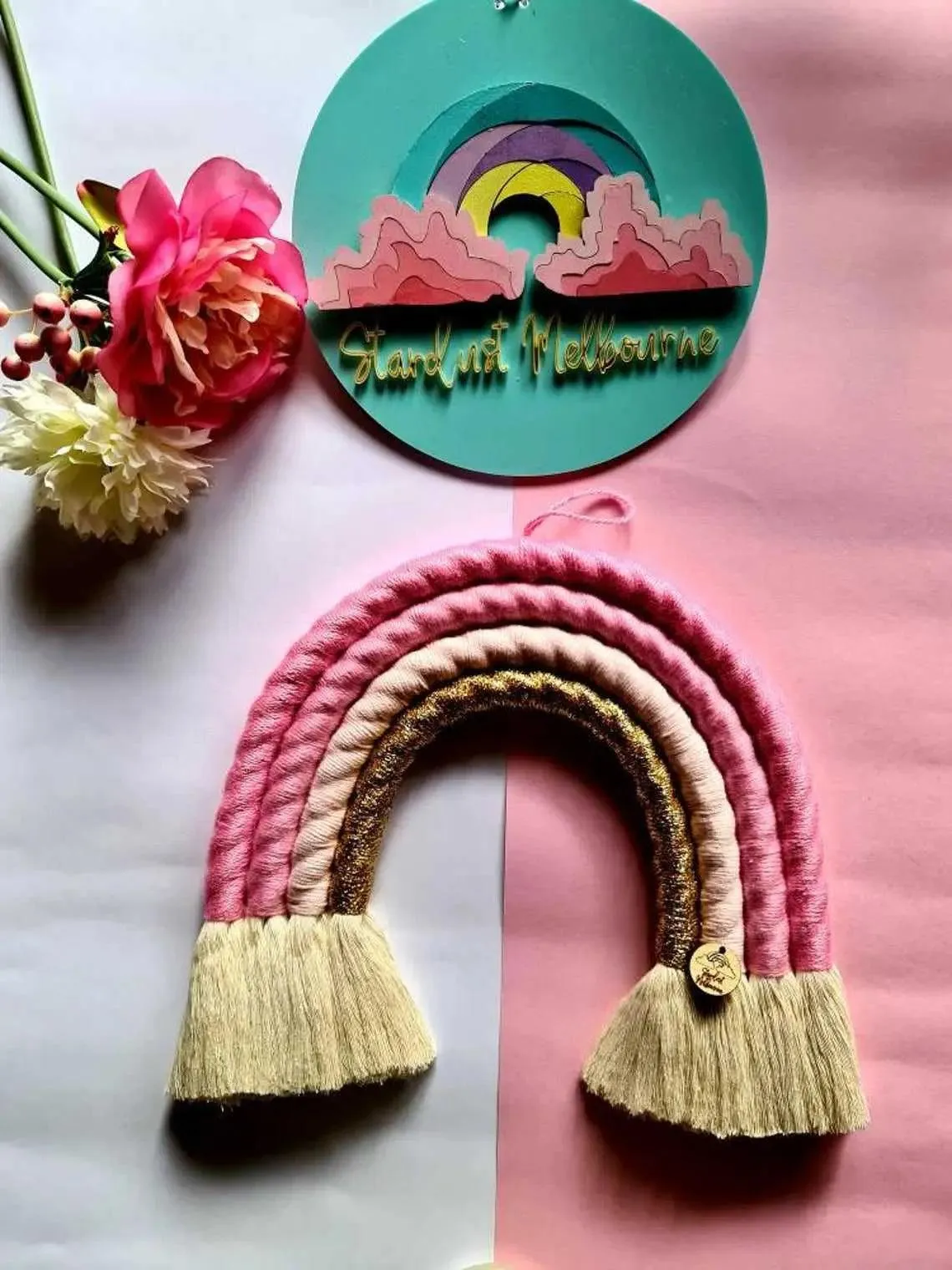 Rainbow Macrame Wall Hanging Sugar Candy Pink - Large