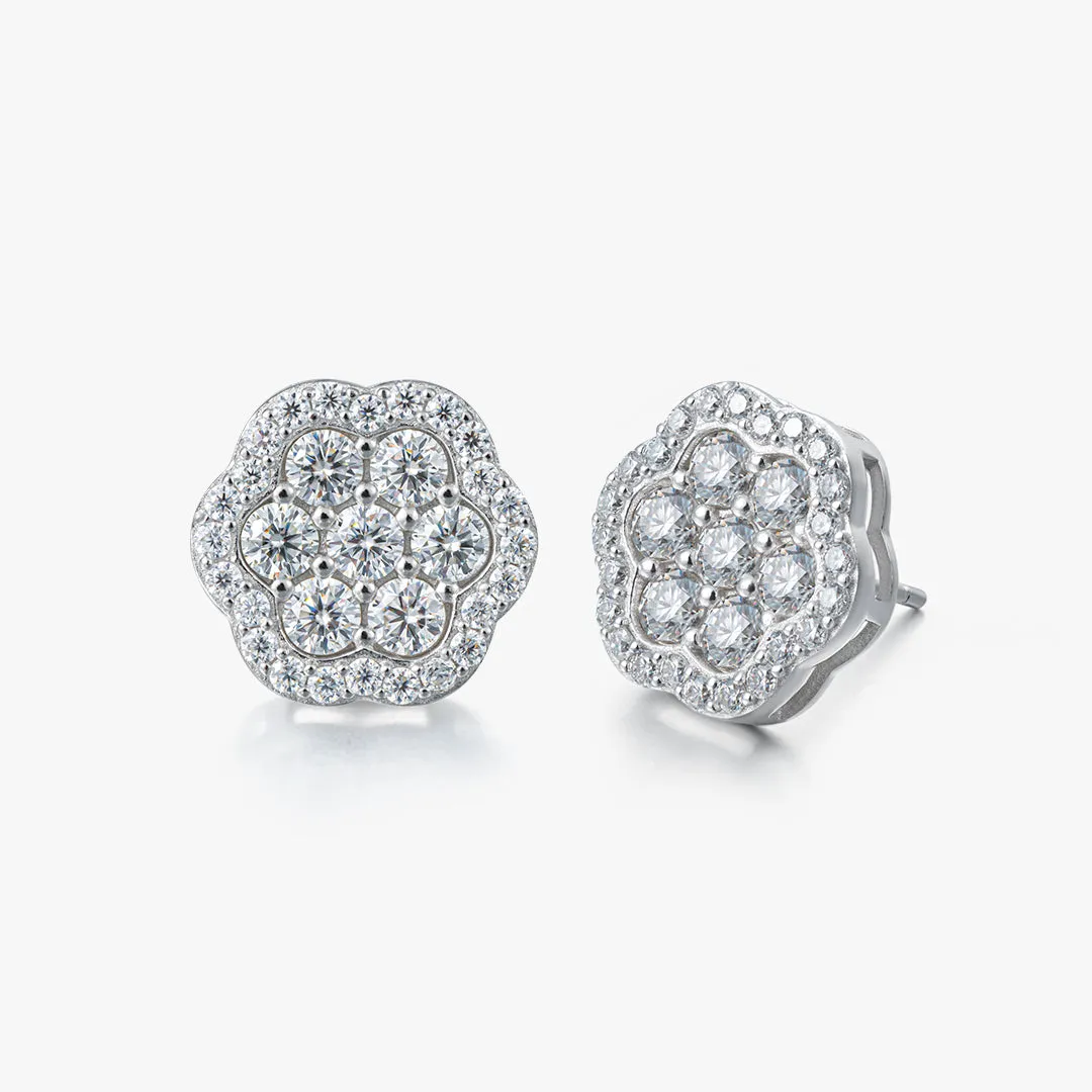 S925 Flower Full Pave Stud Earrings