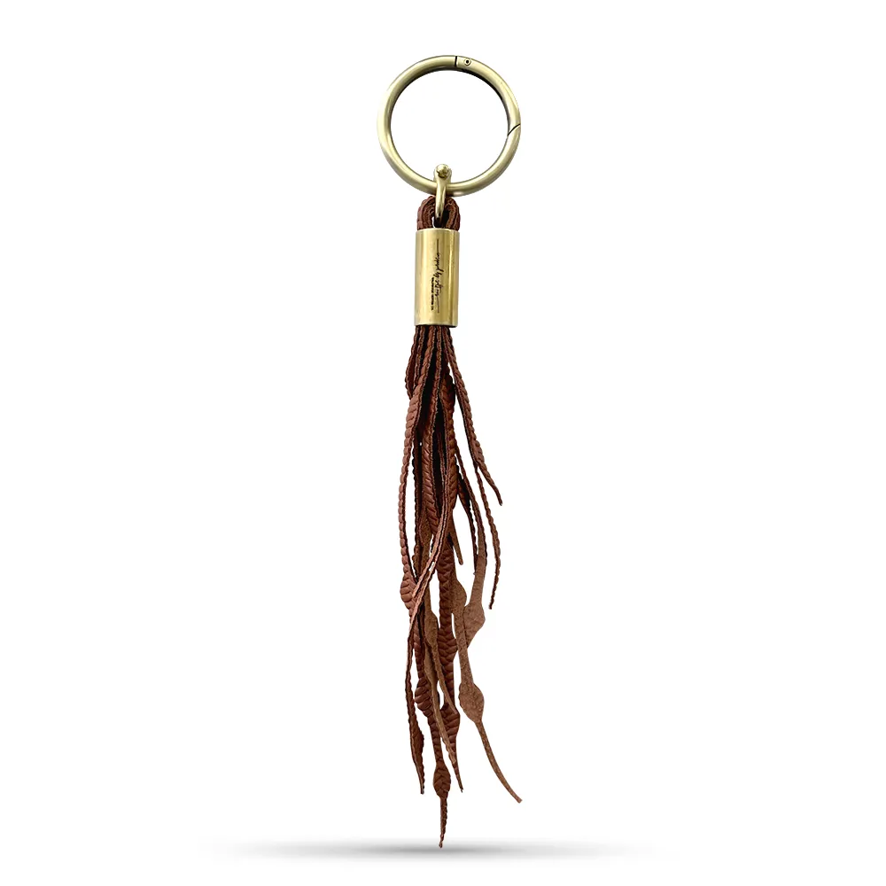 Seaweed Tassel in Brown Basketweave Leather