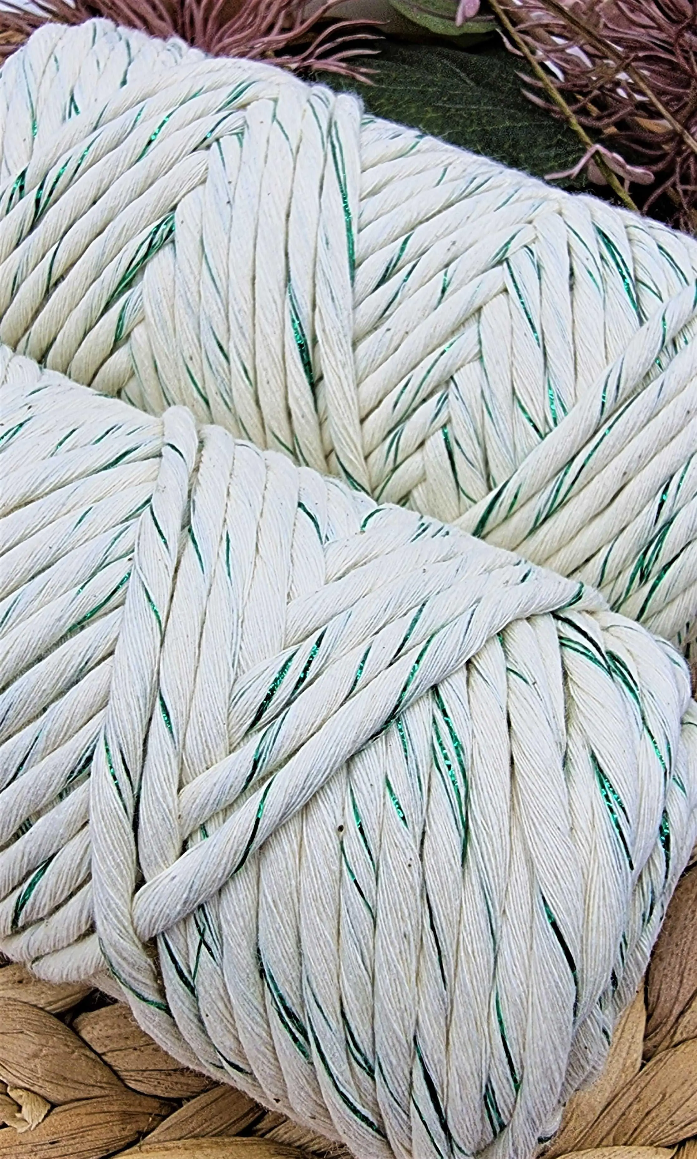 Shiny Green Natural Macrame Cord  - 3MM Single Strand Luxe Cotton String