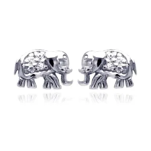 Silver 925 Rhodium Plated Elephant Cluster CZ Stud Earrings