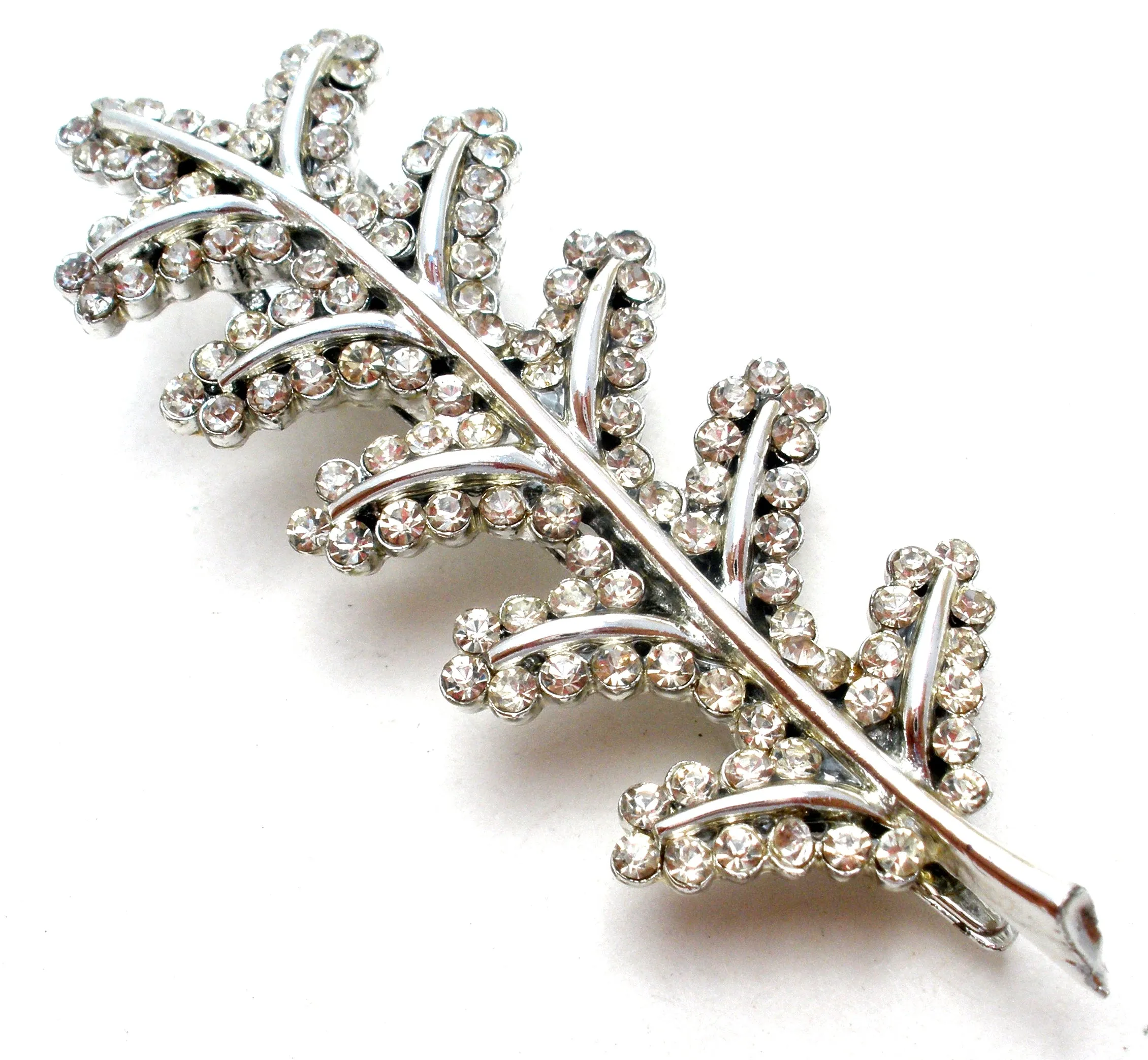 Silver Leaf Hair Clip Pin with Clear Rhinestones